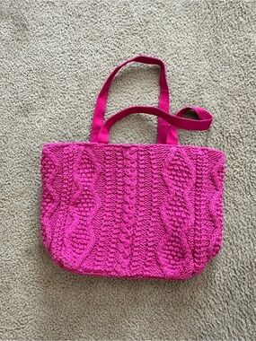 Pink Knit Tote Bag - Stylish Handheld Shoulder Bag